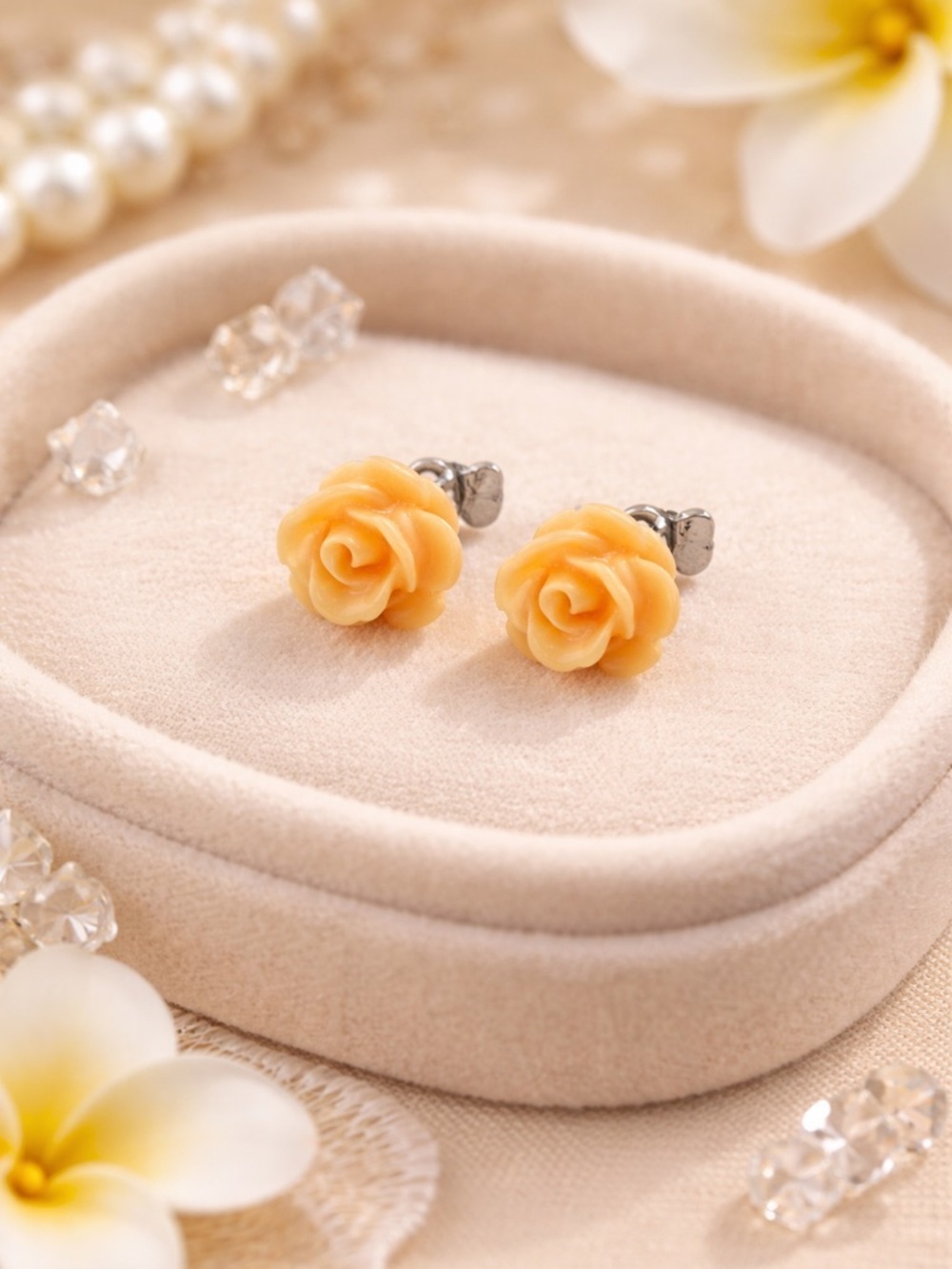 Dainty Peach Rose Stud Earrings | Floral Resin Earrings | 7mm